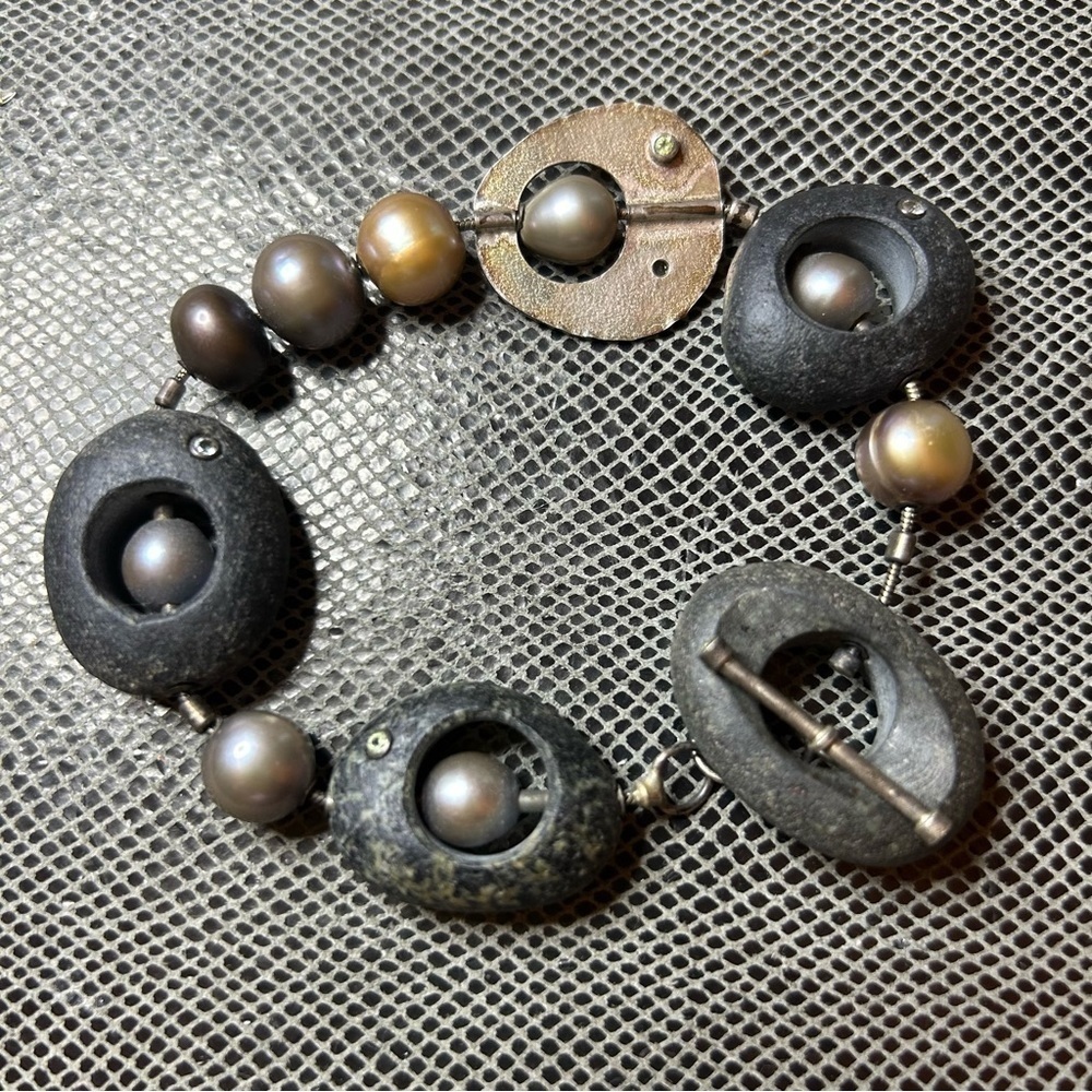 Finely Crafted Found Beach Rocks and Multi Colored Pearls and Gem Stones - Picture 5 of 5